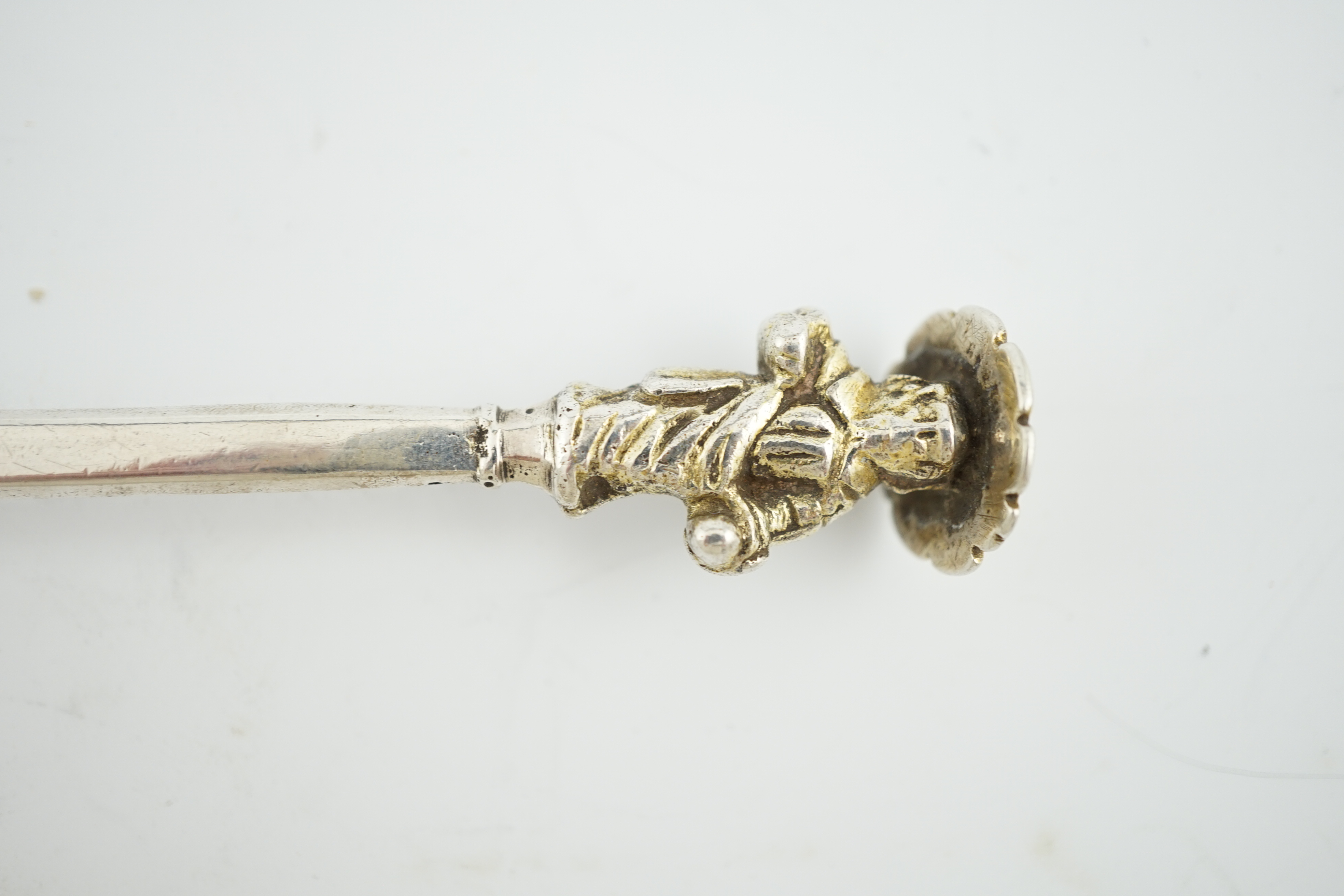 A Charles I West Country provincial parcel gilt silver apostle spoon, possibly Bristol